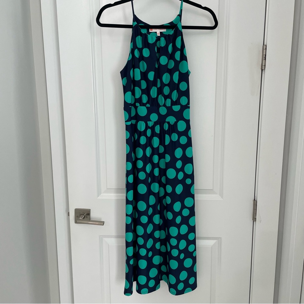 Jude Connally Jude Cloth Halter Midi Dress Size Medium Blue Green Polka Dot.  L6